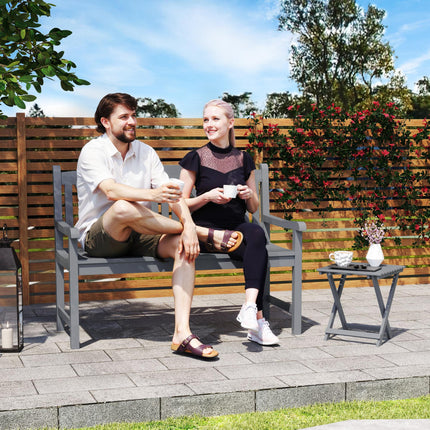 2 Seater Wooden Garden Bench with Armrests - Grey