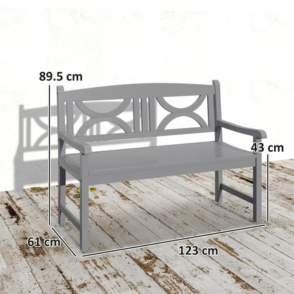 2 Seater Wooden Garden Bench with Armrests - Grey