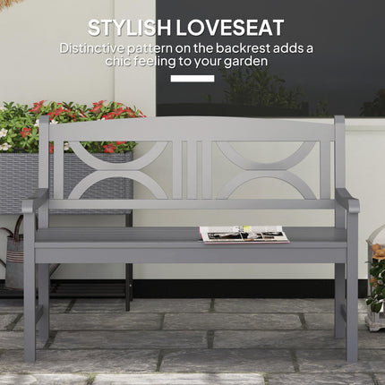 2 Seater Wooden Garden Bench with Armrests - Grey