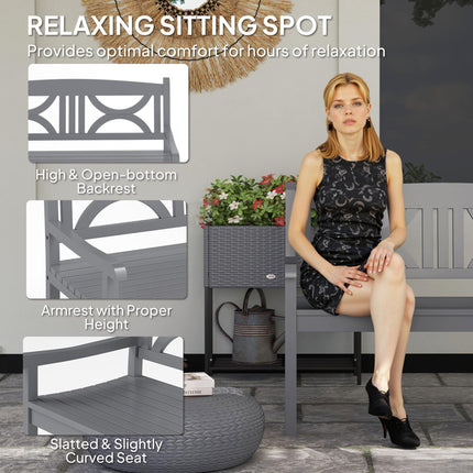 2 Seater Wooden Garden Bench with Armrests - Grey