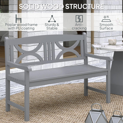 2 Seater Wooden Garden Bench with Armrests - Grey