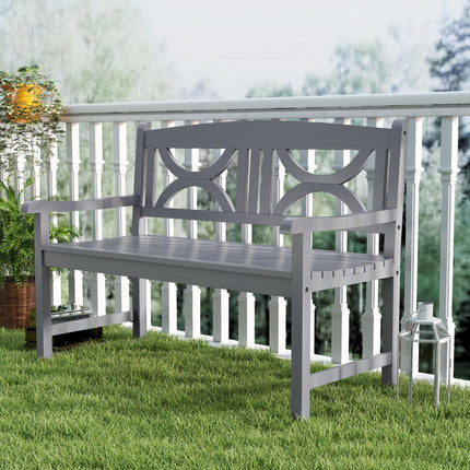 2 Seater Wooden Garden Bench with Armrests - Grey