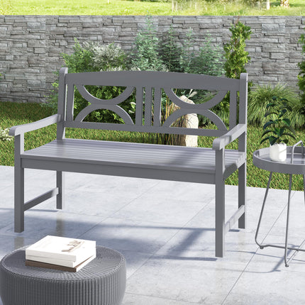 2 Seater Wooden Garden Bench with Armrests - Grey
