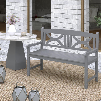 2 Seater Wooden Garden Bench with Armrests - Grey