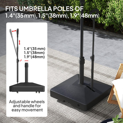 Garden Parasol Base with Adjustable Wheels & Handle, Fits 35-48mm Poles, 55kg Sand / 45kg Water Filled - Black