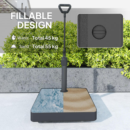 Garden Parasol Base with Adjustable Wheels & Handle, Fits 35-48mm Poles, 55kg Sand / 45kg Water Filled - Black