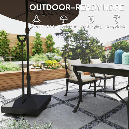 Garden Parasol Base with Adjustable Wheels & Handle, Fits 35-48mm Poles, 55kg Sand / 45kg Water Filled - Black