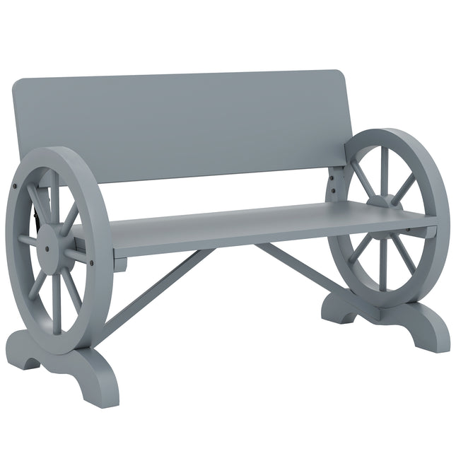 2 Seater Fir Wood Outdoor Garden Wagon Wheel Bench - Grey