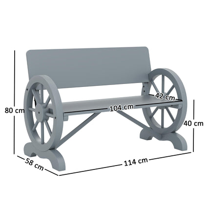 2 Seater Fir Wood Outdoor Garden Wagon Wheel Bench - Grey