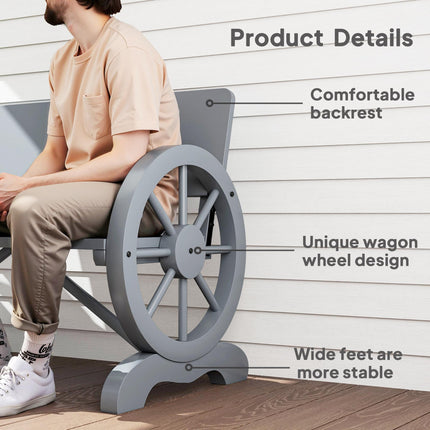 2 Seater Fir Wood Outdoor Garden Wagon Wheel Bench - Grey