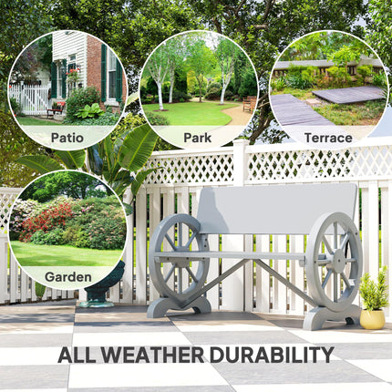 2 Seater Fir Wood Outdoor Garden Wagon Wheel Bench - Grey