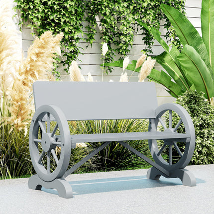 2 Seater Fir Wood Outdoor Garden Wagon Wheel Bench - Grey