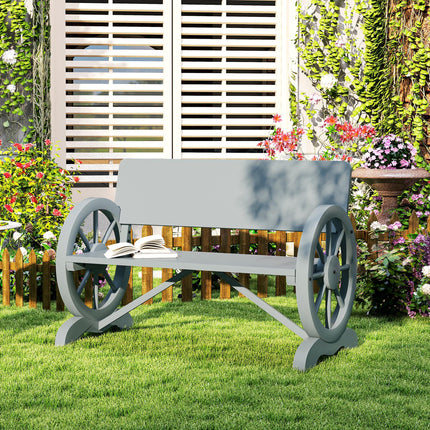 2 Seater Fir Wood Outdoor Garden Wagon Wheel Bench - Grey
