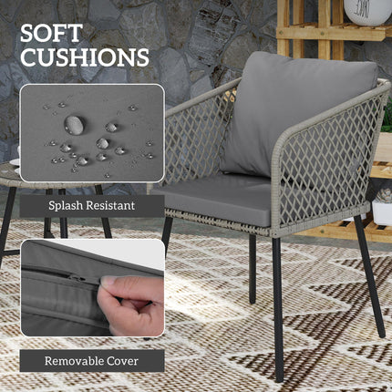 Three-Piece Cut-Out Rattan Chair and Table Set - Grey