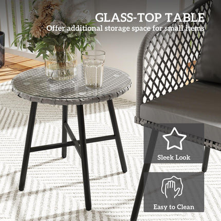 Three-Piece Cut-Out Rattan Chair and Table Set - Grey