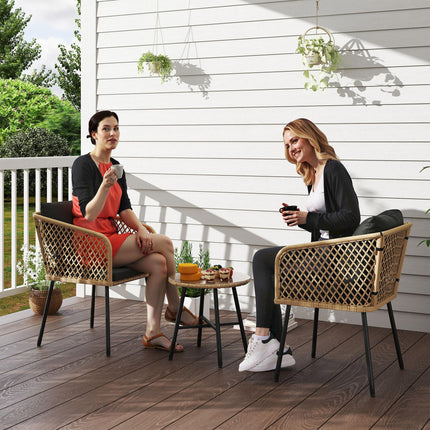 Three-Piece Cut-Out Rattan Chair and Table Set - Brown/Black