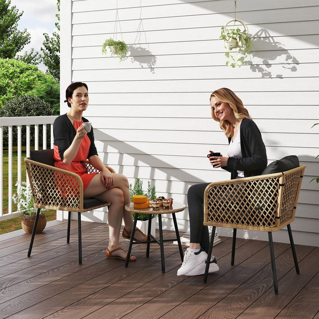 Three-Piece Cut-Out Rattan Chair and Table Set - Brown/Black