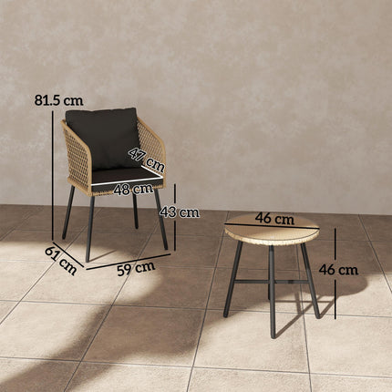 Three-Piece Cut-Out Rattan Chair and Table Set - Brown/Black