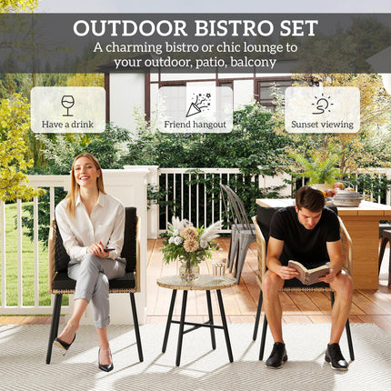 Three-Piece Cut-Out Rattan Chair and Table Set - Brown/Black