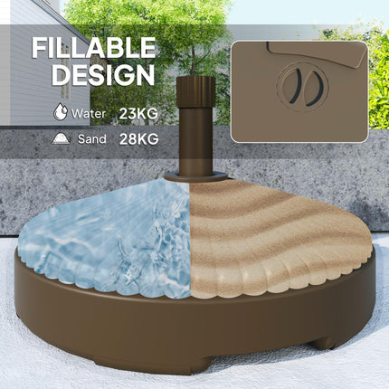 Garden Parasol Base Holder 28kg Sand-Filled Outdoor Stand for 34-38mm Poles - Brown