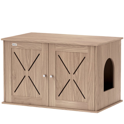 Cat Litter Box Enclosure with Double Doors and Side Entrance, Non-Slip Pads for