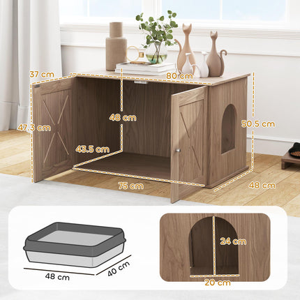 Cat Litter Box Enclosure with Double Doors and Side Entrance, Non-Slip Pads for