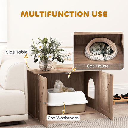 Cat Litter Box Enclosure with Double Doors and Side Entrance, Non-Slip Pads for