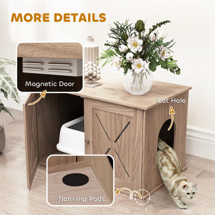 Cat Litter Box Enclosure with Double Doors and Side Entrance, Non-Slip Pads for