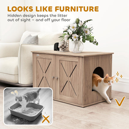 Cat Litter Box Enclosure with Double Doors and Side Entrance, Non-Slip Pads for