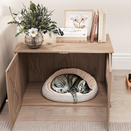Cat Litter Box Enclosure with Double Doors and Side Entrance, Non-Slip Pads for