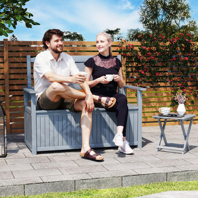 2 Seater Wooden Storage Bench with Hidden Compartment - Grey