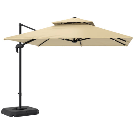 2.7x2.7m Cantilever Parasol with Aluminium Frame, Crank, Tilt & 360° Rotation Double Top Garden Umbrella with Base and Cover - Khaki