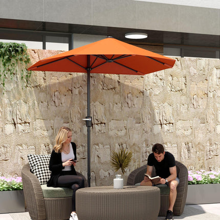 2 Metre Half Parasol Garden Umbrella with Crank Handle - Orange