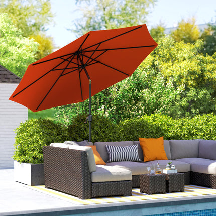 3m Garden Parasol Umbrella with 8 Ribs, Tilt & Crank Handle for Balcony & Garden - Orange
