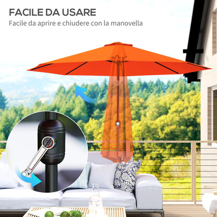 3m Garden Parasol Umbrella with 8 Ribs, Tilt & Crank Handle for Balcony & Garden - Orange