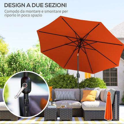 3m Garden Parasol Umbrella with 8 Ribs, Tilt & Crank Handle for Balcony & Garden - Orange