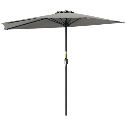 Half Round Patio Parasol Umbrella With Metal Frame - Light Grey