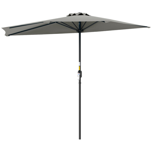 Half Round Patio Parasol Umbrella With Metal Frame - Light Grey