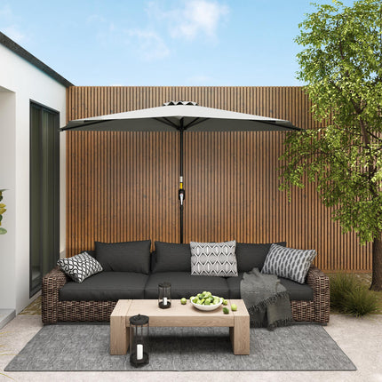 Half Round Patio Parasol Umbrella With Metal Frame - Light Grey