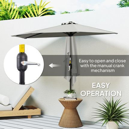 Half Round Patio Parasol Umbrella With Metal Frame - Light Grey