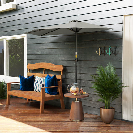 Half Round Patio Parasol Umbrella With Metal Frame - Light Grey