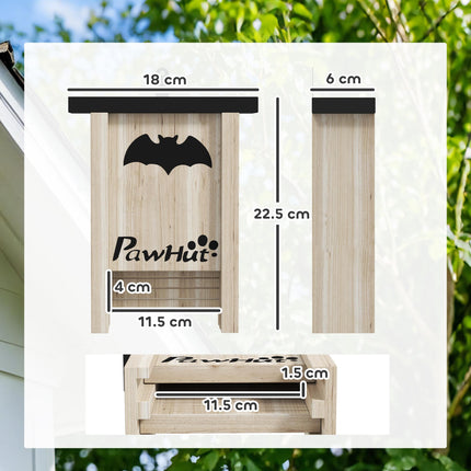 3PC Wooden Bat Boxes with Hooks for Outdoor Garden & Farm 18x6x22.5 cm - Natural Wood