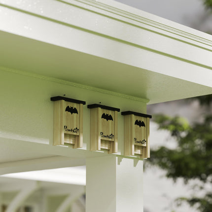 3PC Wooden Bat Boxes with Hooks for Outdoor Garden & Farm 18x6x22.5 cm - Natural Wood