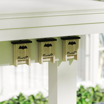 3PC Wooden Bat Boxes with Hooks for Outdoor Garden & Farm 18x6x22.5 cm - Natural Wood