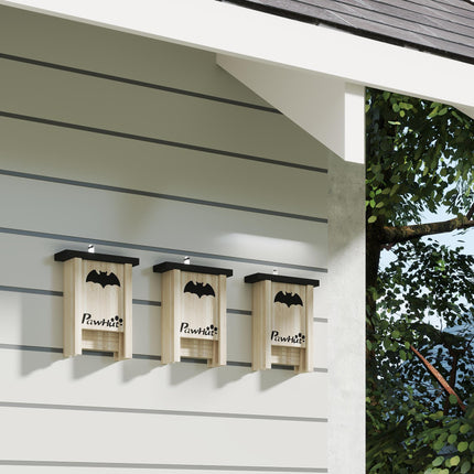 3PC Wooden Bat Boxes with Hooks for Outdoor Garden & Farm 18x6x22.5 cm - Natural Wood