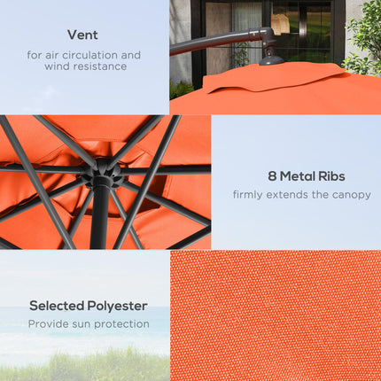 3m Garden Banana Parasol with Cross Base for Garden Family Use, Orange