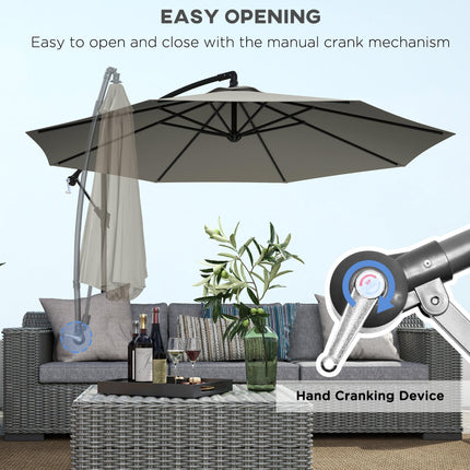 3m Overhanging Cantilever Parasol, with Cross Base - Light Grey