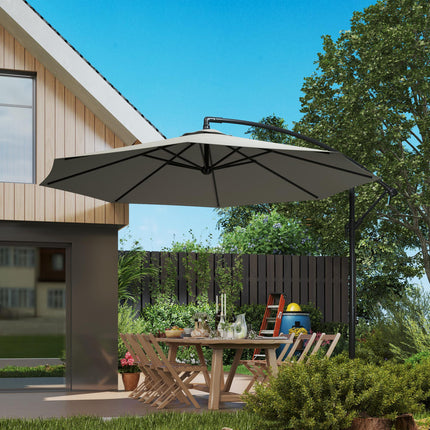 3m Overhanging Cantilever Parasol, with Cross Base - Light Grey