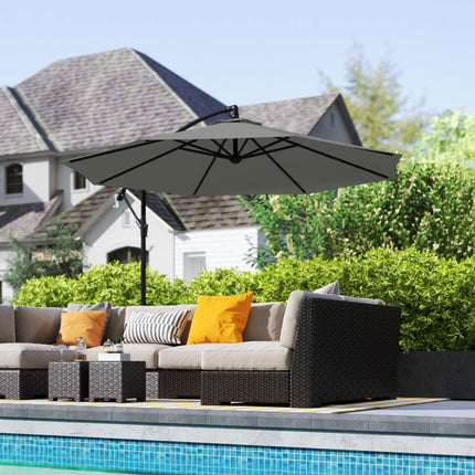 3m Overhanging Cantilever Parasol, with Cross Base - Light Grey