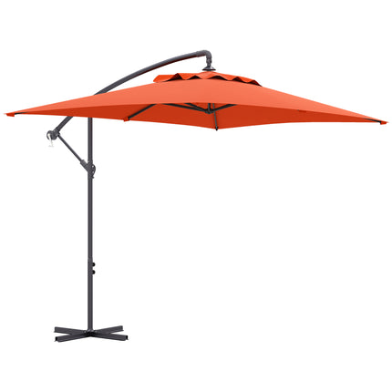 3 Metre Cantilever Parasol with Cross Base and Orange Steel Frame - Orange